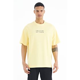 Tommy Life 88178 Sarı Yazı Nakışlı Oversize O Yaka Erkek T-shirt
