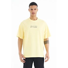 Tommy Life 88178 Sarı Yazı Nakışlı Oversize O Yaka Erkek T-shirt