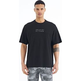Tommy Life 88178 Siyah Yazı Nakışlı Oversize O Yaka Erkek T-shirt