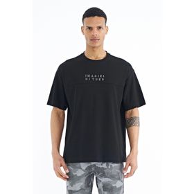 Tommy Life 88178 Siyah Yazı Nakışlı Oversize O Yaka Erkek T-shirt