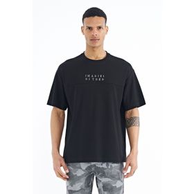 Tommy Life 88178 Siyah Yazı Nakışlı Oversize O Yaka Erkek T-shirt