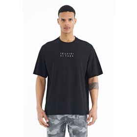 Tommy Life 88178 Siyah Yazı Nakışlı Oversize O Yaka Erkek T-shirt