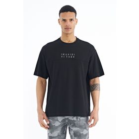 Tommy Life 88178 Siyah Yazı Nakışlı Oversize O Yaka Erkek T-shirt