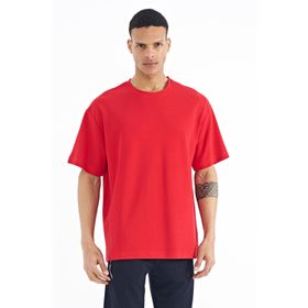 Tommy Life 88179 Kırmızı Kapüşonlu Kol Etiket Detaylı Oversize Erkek T-shirt