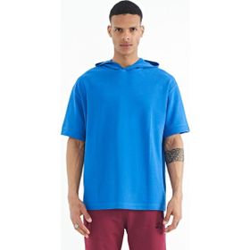 Tommy Life 88179 Saks Kapüşonlu Kol Etiket Detaylı Oversize Erkek T-Shirt
