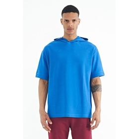 Tommy Life 88179 Saks Kapüşonlu Kol Etiket Detaylı Oversize Erkek T-Shirt