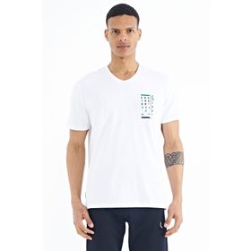 Tommy Life 88186 Beyaz Baskı Detaylı V Yaka Standart Kalıp Erkek T-Shirt