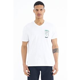 Tommy Life 88186 Beyaz Baskı Detaylı V Yaka Standart Kalıp Erkek T-Shirt