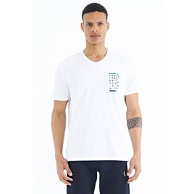 Tommy Life 88186 Beyaz Baskı Detaylı V Yaka Standart Kalıp Erkek T-Shirt