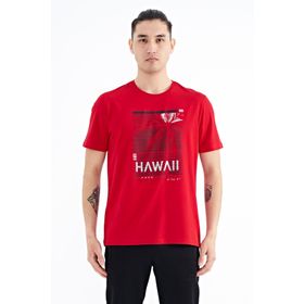 Tommy Life 88190 Kırmızı Slogan Baskılı O Yaka Standart Kalıp Erkek T-shirt