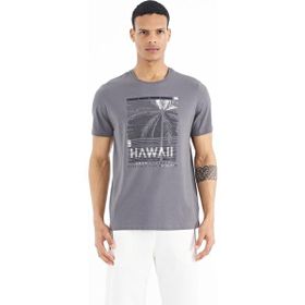 Tommy Life 88190 Koyu Gri Slogan Baskılı O Yaka Standart Kalıp Erkek T-shirt