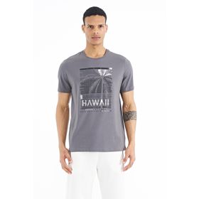 Tommy Life 88190 Koyu Gri Slogan Baskılı O Yaka Standart Kalıp Erkek T-shirt