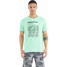 Tommy Life 88190 Su Yeşili Slogan Baskılı O Yaka Standart Kalıp Erkek T-shirt