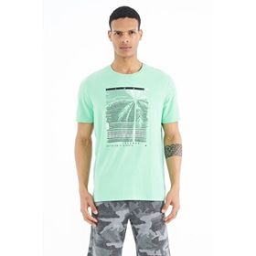 Tommy Life 88190 Su Yeşili Slogan Baskılı O Yaka Standart Kalıp Erkek T-shirt
