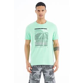 Tommy Life 88190 Su Yeşili Slogan Baskılı O Yaka Standart Kalıp Erkek T-shirt