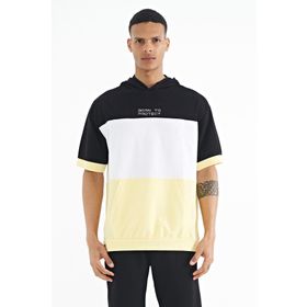 Tommy Life 88191 Sarı Kapüşonlu Baskı Detaylı Oversize Erkek T-shirt
