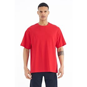 Tommy Life 88193 Kırmızı Kol Arma Detaylı Basic Oversize Erkek T-shirt