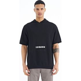 Tommy Life 88195 Siyah Kanguru Cepli Yazı Nakışlı Kapüşonlu Erkek T-Shirt