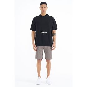 Tommy Life 88195 Siyah Kanguru Cepli Yazı Nakışlı Kapüşonlu Erkek T-Shirt