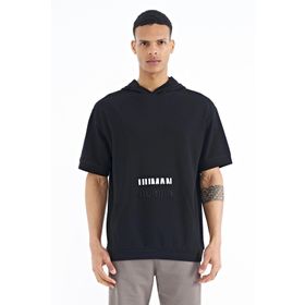 Tommy Life 88195 Siyah Kanguru Cepli Yazı Nakışlı Kapüşonlu Erkek T-Shirt