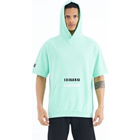 Tommy Life 88195 Su Yeşili Kanguru Cepli Yazı Nakışlı Kapüşonlu Erkek T-Shirt