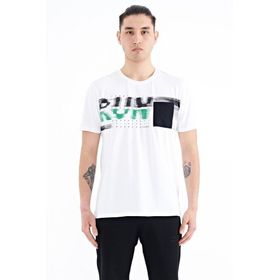 Tommy Life 88200 Beyaz Ön Cep Detaylı Baskılı Standart Kalıp Erkek T-Shirt