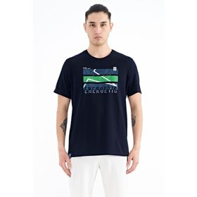 Tommy Life 88201 Lacivert Yazı Baskılı O Yaka Standart Kalıp Erkek T-Shirt