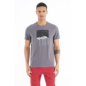 Tommy Life 88202 Koyu Gri Ön Baskı Detaylı Standart Kalıp O Yaka Erkek T-Shirt
