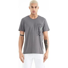 Tommy Life 88208 Koyu Gri Minimal Yazı Baskılı O Yaka Standart Kalıp Erkek T-Shirt