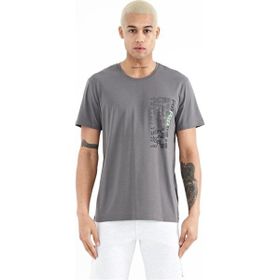 Tommy Life 88208 Koyu Gri Minimal Yazı Baskılı O Yaka Standart Kalıp Erkek T-Shirt