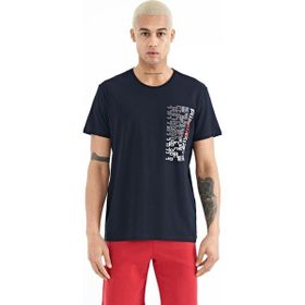 Tommy Life 88208 Lacivert Minimal Yazı Baskılı O Yaka Standart Kalıp Erkek T-Shirt