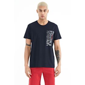 Tommy Life 88208 Lacivert Minimal Yazı Baskılı O Yaka Standart Kalıp Erkek T-Shirt
