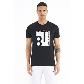 Tommy Life 88220 Siyah Ön Baskılı O Yaka Standart Kalıp Erkek T-Shirt