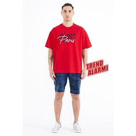 Tommy Life 88223 Kırmızı Yazı Nakışlı O Yaka Oversize Erkek T-shirt