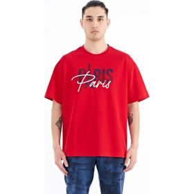 Tommy Life 88223 Kırmızı Yazı Nakışlı O Yaka Oversize Erkek T-shirt