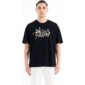 Tommy Life 88223 Siyah Yazı Nakışlı O Yaka Oversize Erkek T-shirt