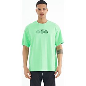 Tommy Life 88224 Su Yeşili Ön Arka Baskılı O Yaka Oversize Erkek T-Shirt