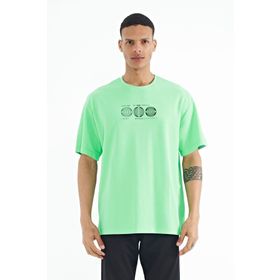 Tommy Life 88224 Su Yeşili Ön Arka Baskılı O Yaka Oversize Erkek T-Shirt