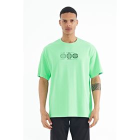 Tommy Life 88224 Su Yeşili Ön Arka Baskılı O Yaka Oversize Erkek T-Shirt