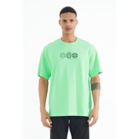 Tommy Life 88224 Su Yeşili Ön Arka Baskılı O Yaka Oversize Erkek T-Shirt