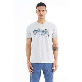 Tommy Life 88226 Gri Melanj Yazı Baskılı Standart Kalıp O Yaka Erkek T-Shirt