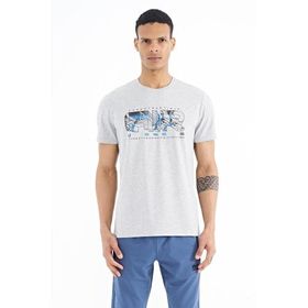 Tommy Life 88226 Gri Melanj Yazı Baskılı Standart Kalıp O Yaka Erkek T-Shirt