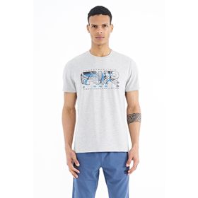 Tommy Life 88226 Gri Melanj Yazı Baskılı Standart Kalıp O Yaka Erkek T-Shirt