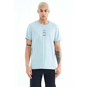 Tommy Life 88227 Açık Mavi Minimal Yazı Baskılı O Yaka Standart Kalıp Erkek T-shirt