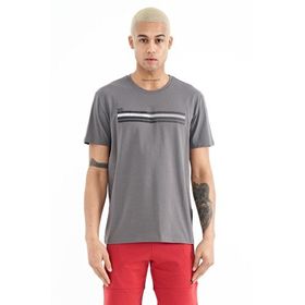 Tommy Life 88229 Koyu Gri Baskı Detaylı O Yaka Standart Kalıp Erkek T-Shirt