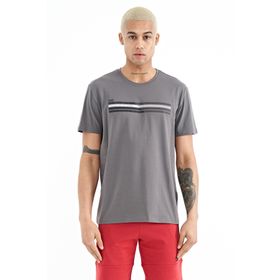 Tommy Life 88229 Koyu Gri Baskı Detaylı O Yaka Standart Kalıp Erkek T-Shirt