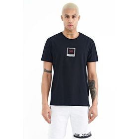 Tommy Life 88230 Lacivert Minimal Basklı Detaylı O Yaka Standart Kalıp Erkek T-Shirt