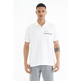 Tommy Life 88236 Beyaz Yazı Baskılı Standart Form Polo Yaka Erkek T-Shirt