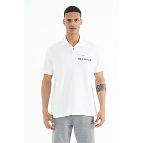 Tommy Life 88236 Beyaz Yazı Baskılı Standart Form Polo Yaka Erkek T-Shirt