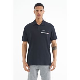 Tommy Life 88236 Lacivert Yazı Baskılı Standart Form Polo Yaka Erkek T-shirt